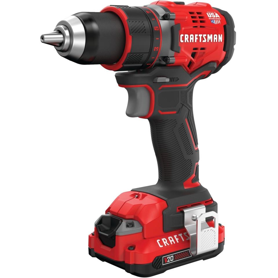 <p><a href="https://www.craftsman.com/products/cmcd720d2/v20-cordless-brushless-1-2-in-drill-driver-kit-2-batteries" rel="nofollow noopener" target="_blank" data-ylk="slk:Shop Now;elm:context_link;itc:0;sec:content-canvas" class="link ">Shop Now</a></p><p>V20 Cordless Brushless 1/2-in Drill/Driver Kit</p><p>craftsman.com</p><p>$179.00</p>