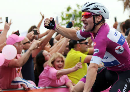 Cycling - the 101st Giro d'Italia cycling race - The 229-km Stage 3 from Beersheba to Eilat, Israel - May 6, 2018 - Team Quick-Step rider Elia Viviani of Italy reacts as he wins the 3rd stage in Eilat, Israel. REUTERS/Nir Keidar