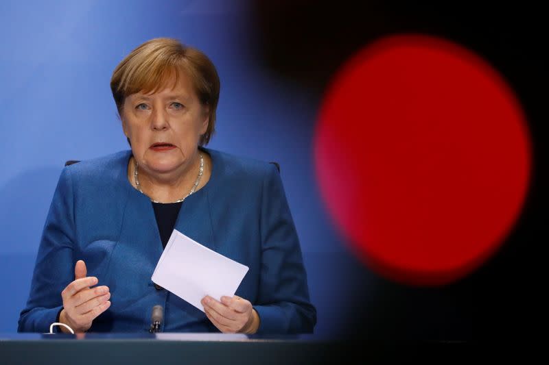 German Chancellor Angela Merkel attends a video-conference