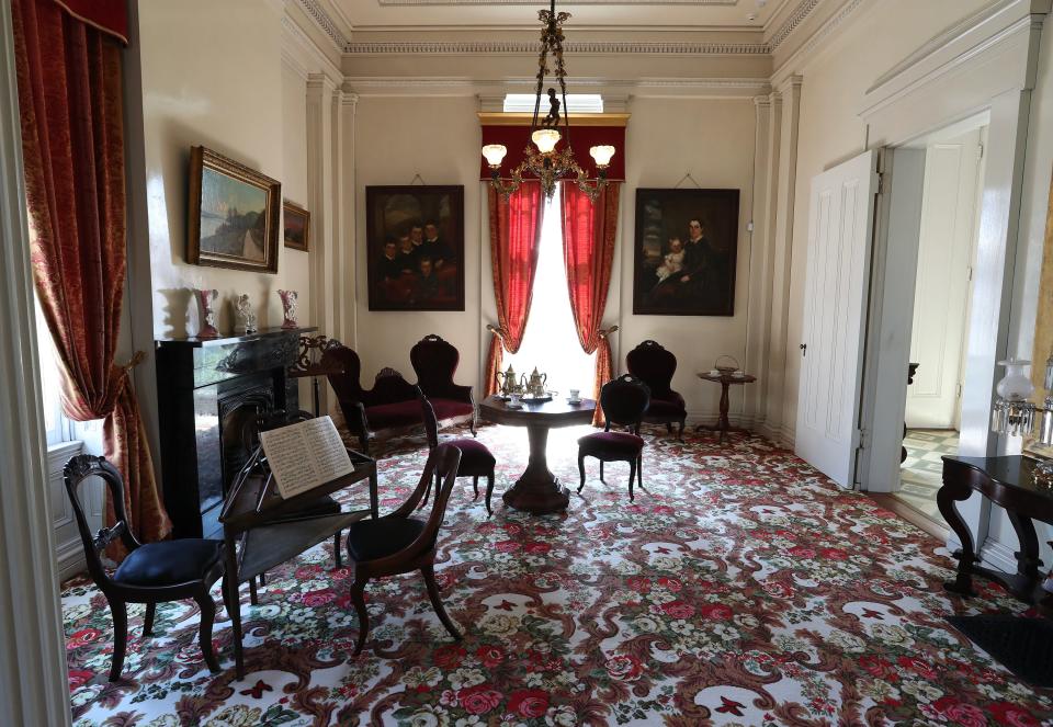 The drawing rooms inside the Shrewsbury-Windle House on Mar. 21, 2024. The house is a Greek Revival style structure that was completed in 1849 in Madison, In.