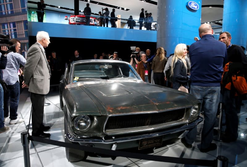 One of the most famed cars from American cinema, the 1968 Ford Mustang, used in the car chase scene in the Steve McQueen's movie "Bullitt" is presented at the North American International Auto Show in Detroit