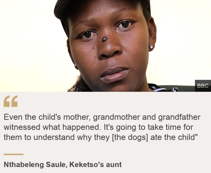 &quot;Even the child's mother, grandmother and grandfather witnessed what happened. It's going to take time for them to understand why they [the dogs] ate the child&quot;&quot;, Source: Nthabeleng Saule, Keketso's aunt, Source description: , Image: Nthabeleng Saule