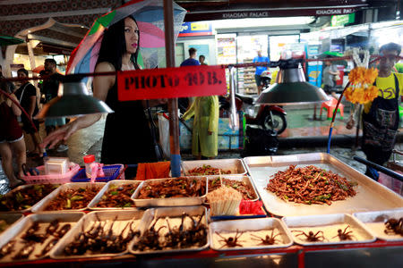 A woman sells insects in Khaosan Road in Bangkok, Thailand, September 12, 2018. Picture taken September 12, 2018. REUTERS/Soe Zeya Tun