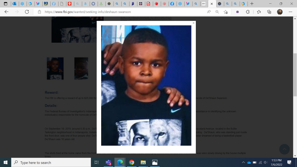 De'Shaun Swanson, 10, was shot and killed on September 19, 2015 in the 390 block of Graceland Avenue. Swanson's homicide is unsolved.