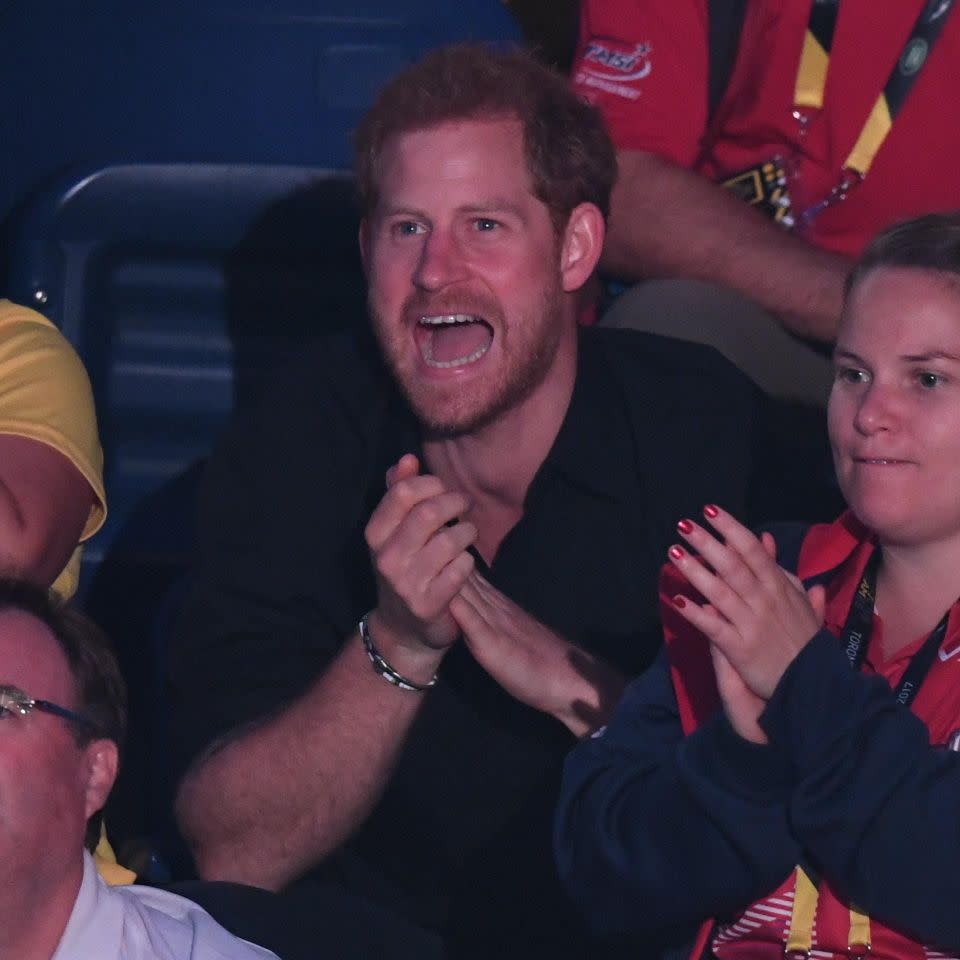 The cheeky prince was watching the rowing on day four of the Games. Photo: MEGA