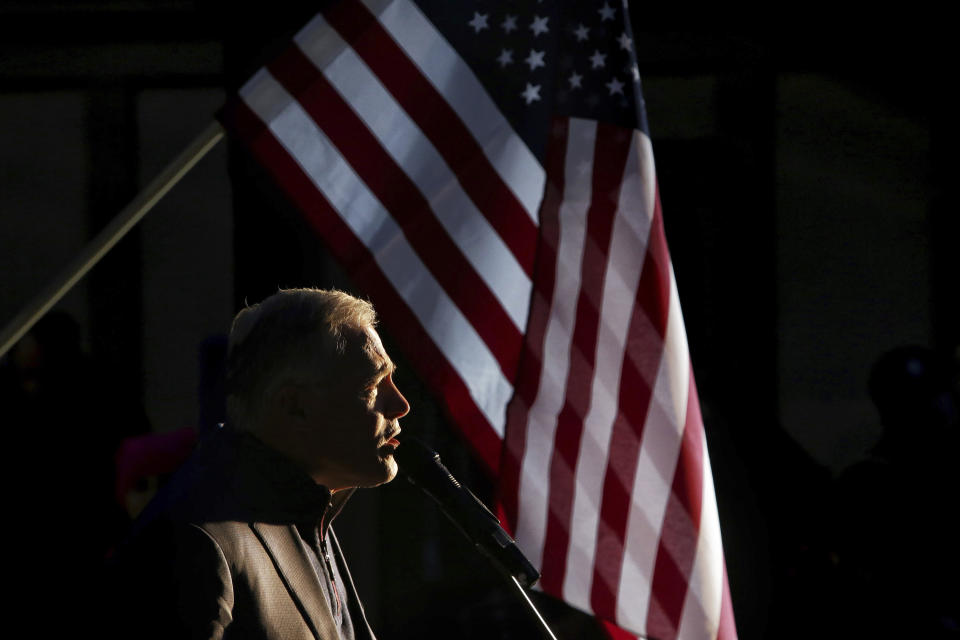 Washington State Governor Jay Inslee speaks to protesters before they marched from Cal Anderson Park to the Federal Building downtown in Seattle, to demonstrate their support of special counsel Robert Mueller and against President Donald Trump's appointment this week of acting Attorney General Matthew Whitaker, Thursday, Nov. 8, 2018. Protesters nationwide have called for the protection of special counsel Mueller's investigation into potential coordination between Russia and President Donald Trump's campaign. (Genna Martin/seattlepi.com via AP)