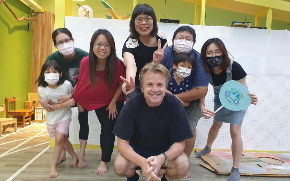 Fremantle with his students in Taiwan, where students enjoy free speech