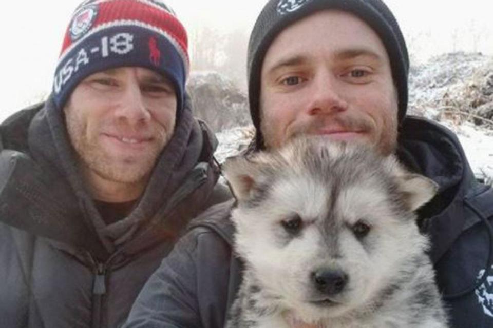 US Olympic skier Gus Kenworthy and his his actor boyfriend Matthew Wilkas adopt puppy Beemo (Gus Kenworthy Instagram)