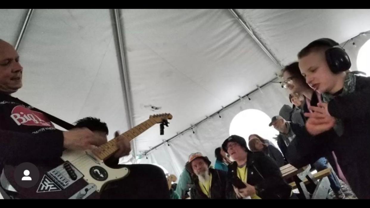 Matt Von Dell, frontman for Thank You Spider, performs at The Ram beer garden during Perkasie PorchFest, on Saturday, April 29, 2023.