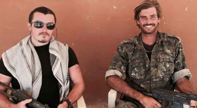 Brisbane man Ashley Dyball, left, pictured here with fellow Australian Reece Harding, right, who was killed fighting IS in Syria. Photo: Facebook.