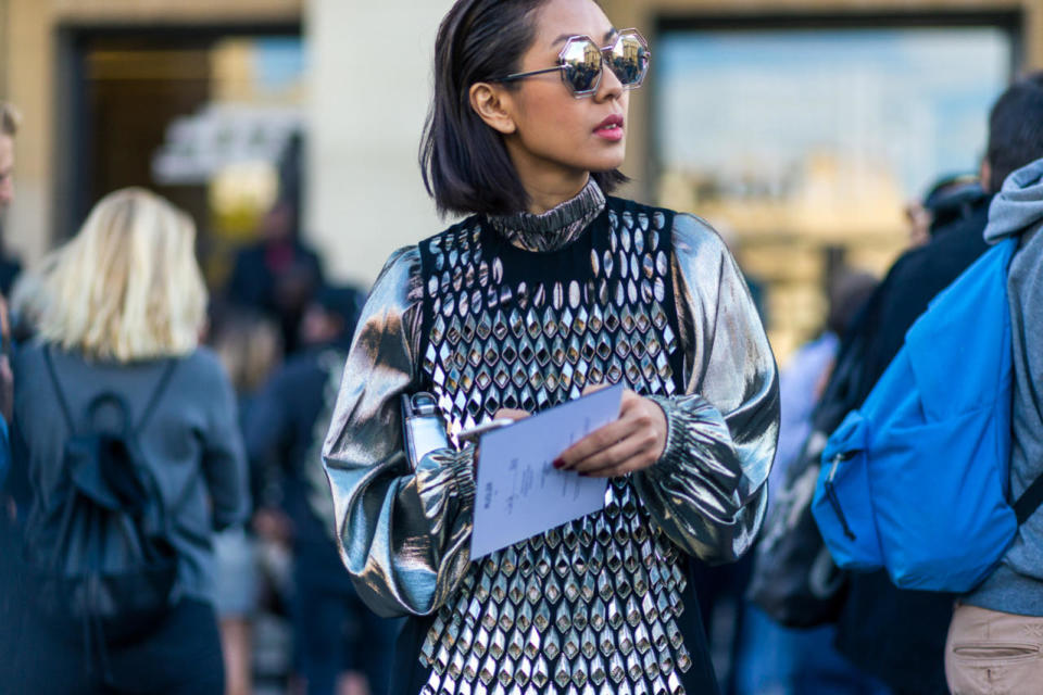 Metallics in the daytime and Renaissance sleeves? That’s basically the jeans and T-shirt of PFW. 