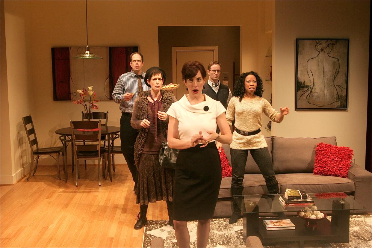 Karen Zacarías’ “The Book Club Play” was the talk of the season when it was performed in the Playhouse’s Shelterhouse Theatre in 2013, pictured here. Now, a new production returns to Cincinnati – this time in the all-new mainstage theater.