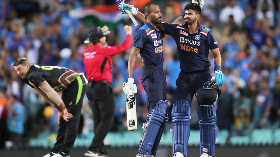 Hardik Pandya and Shreyas Iyer, pictured here celebrating India's win over Australia.