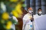 Cardinal Leopoldo Brenes celebrates a Mass at the end of procession of faithful to the Cathedral, in Managua, Nicaragua, Saturday, Aug. 13, 2022. The Catholic Church called on faithful to peacefully arrive at the Cathedral in Managua Saturday after National Police denied permission for a planned religious procession on “internal security” grounds. (AP Photo)