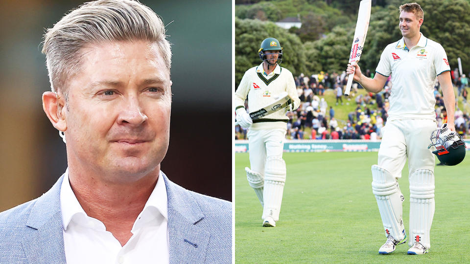 Michael Clarke, pictured here alongside Cameron Green and Josh Hazlewood.