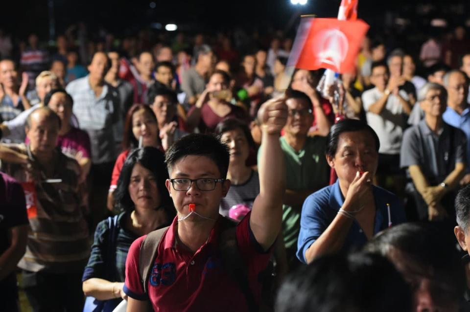 Supporters cheering at the SDP rally. (Photo: Joseph Nair)