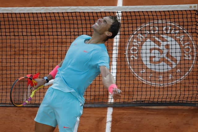 Rafael Nadal celebrates reaching another French Open final