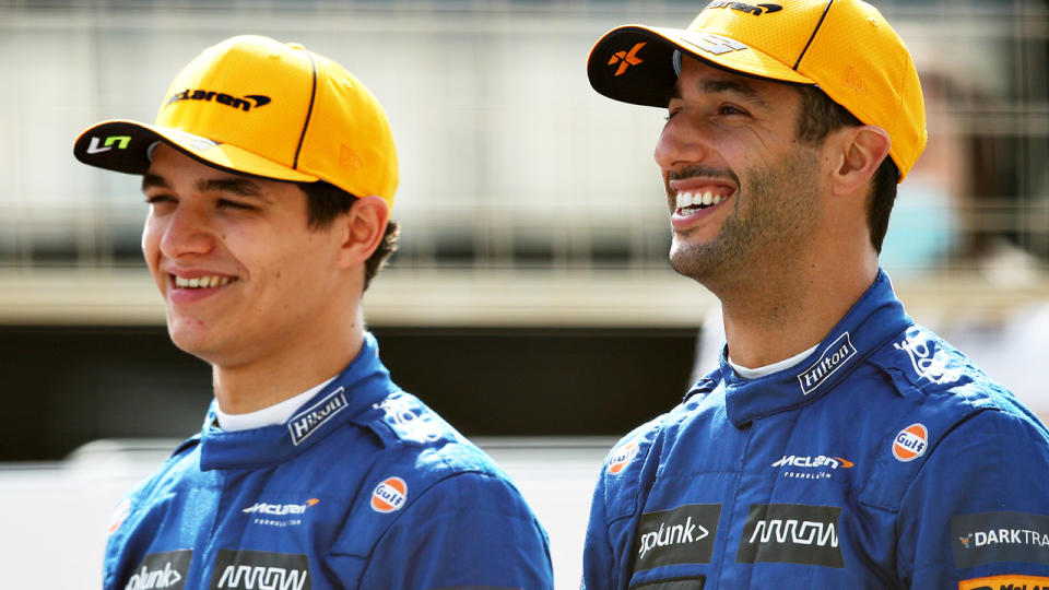 McLaren's Lando Norris says he's surprised teammate Daniel Ricciardo hasn't caught up to him, considering other drivers who switched teams are performing well. (Photo by Joe Portlock/Getty Images)