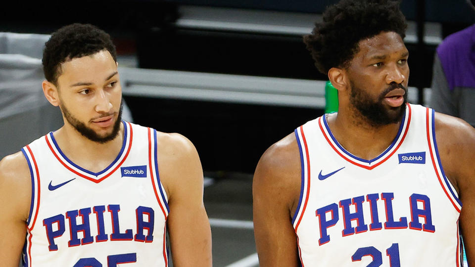 Ben Simmons (L) has made a brutal revelation about his relationship with former Philadelphia teammate, Joel Embiid. Pic: Getty