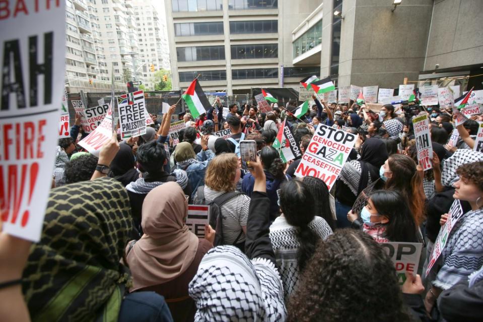 Anti-Israel protesters gathered at Hunter College in Manhattan. James Messerschmidt