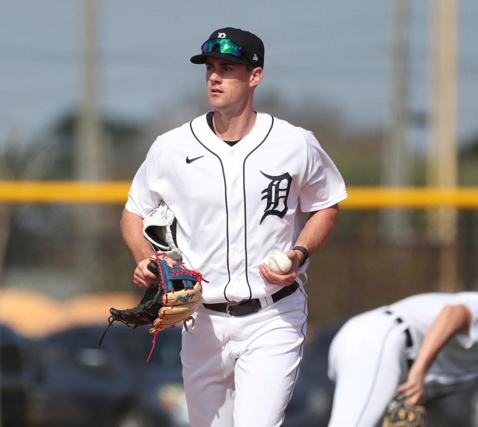 Detroit Tigers infield prospect Ryan Kreidler on the field during spring training Minor League minicamp Tuesday, Feb.22, 2022 at Tiger Town in Lakeland.