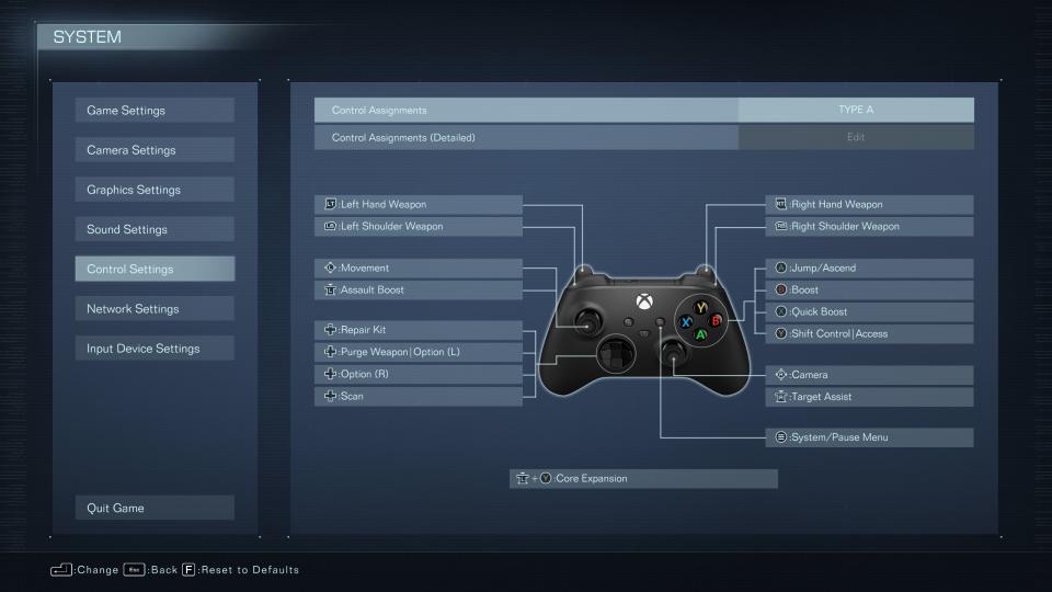 Armored Core 6 control options