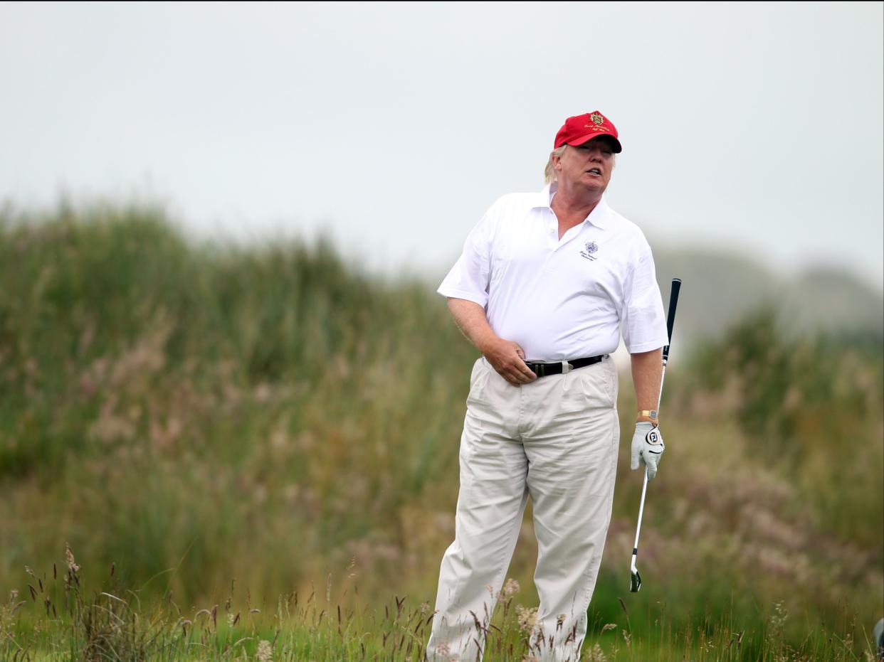 <p>Complaints have been made in the past about the 74-year-old reportedly funnelling Republican donations into his own pockets, including at his private resort Mar-a-Lago, where he is pictured playing golf. </p> ((Getty Images))
