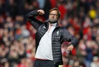 Britain Soccer Football - Liverpool v Everton - Premier League - Anfield - 1/4/17 Liverpool manager Juergen Klopp celebrates after the final whistle Reuters / Phil Noble Livepic