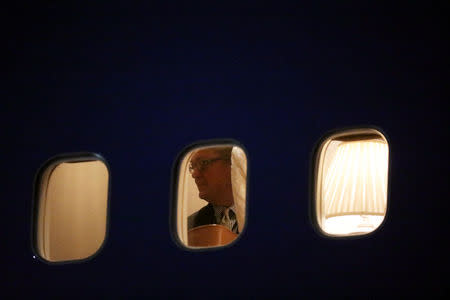 Senior Counselor Steve Bannon is seen inside of Air Force One at Joint Base Andrews, Maryland, February 12, 2017. REUTERS/Carlos Barria