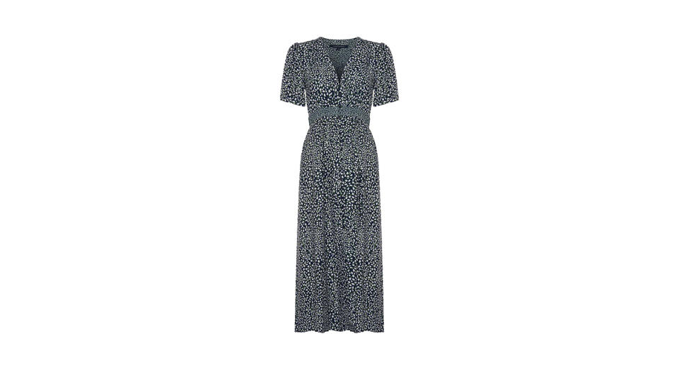 French Connection Cade Spot Print Drape Button Front Midi Dress