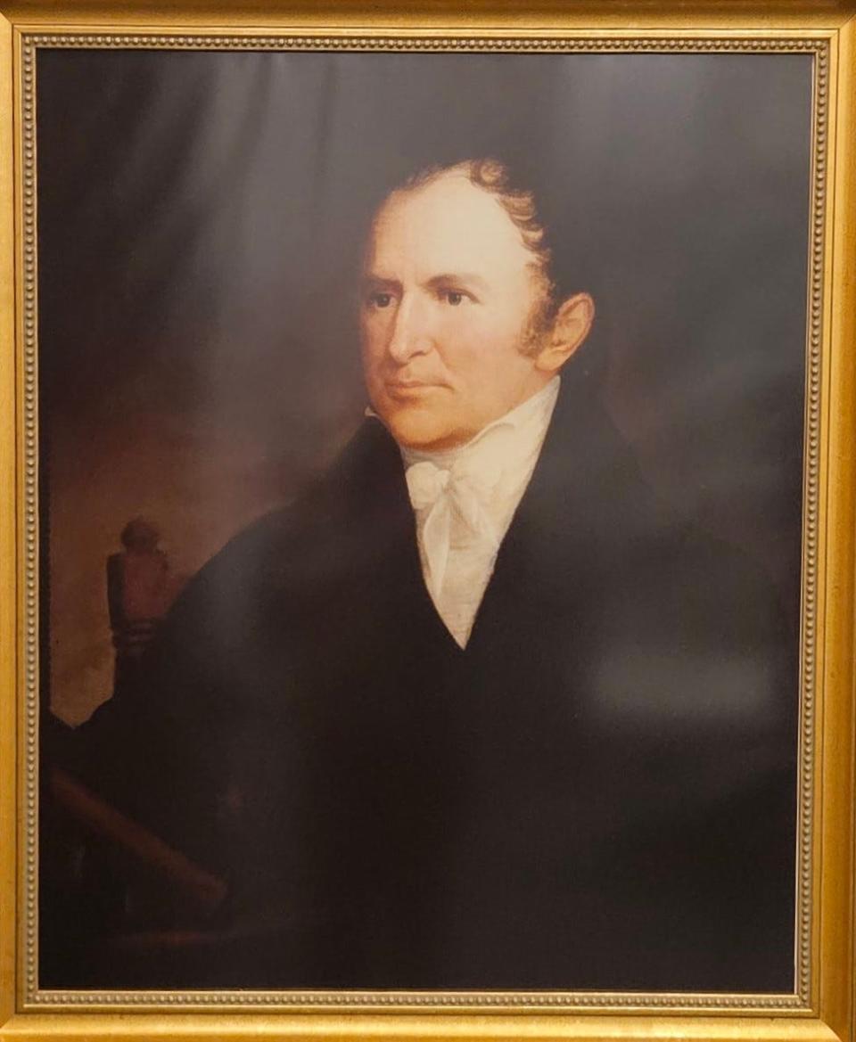 An image of Thomas Worthington hangs in the Adena Museum. The museum describes him as an Ohio statehood leader, U.S. Senator, Ohio governor, farmer and businessman.