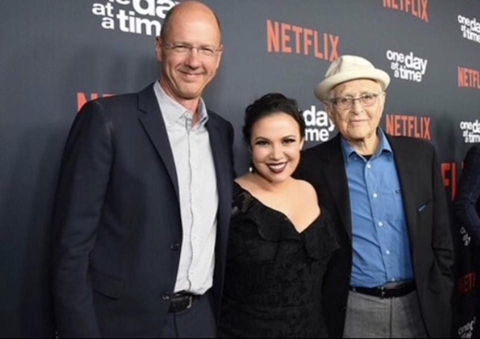 (L-R) Mike Royce, Gloria Calderón Kellett, Norman Lear