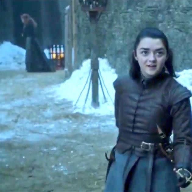 Arya mentions her mum, ghost walks past. How convenient. Source: HBO