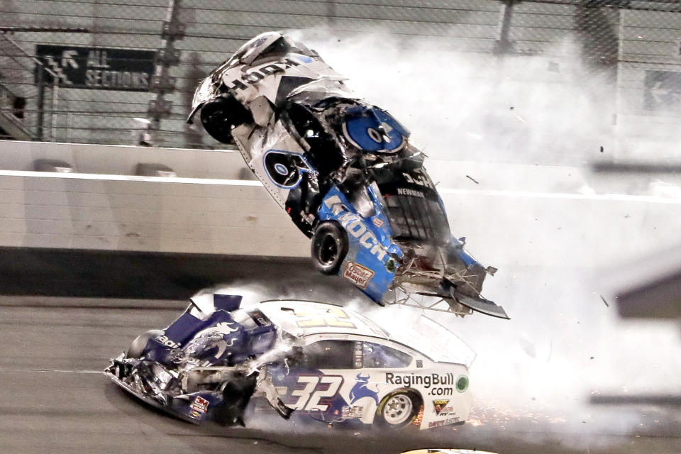 NASCAR Daytona 500 auto race at Daytona International Speedway, Monday, Feb. 17, 2020, in Daytona Beach, Fla. Sunday's race was postponed because of rain. (AP Photo/John Raoux)