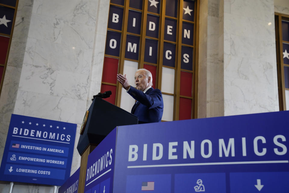 President Joe Biden delivers remarks on the economy, Wednesday, June 28, 2023, at the Old Post Office in Chicago. (AP Photo/Evan Vucci)