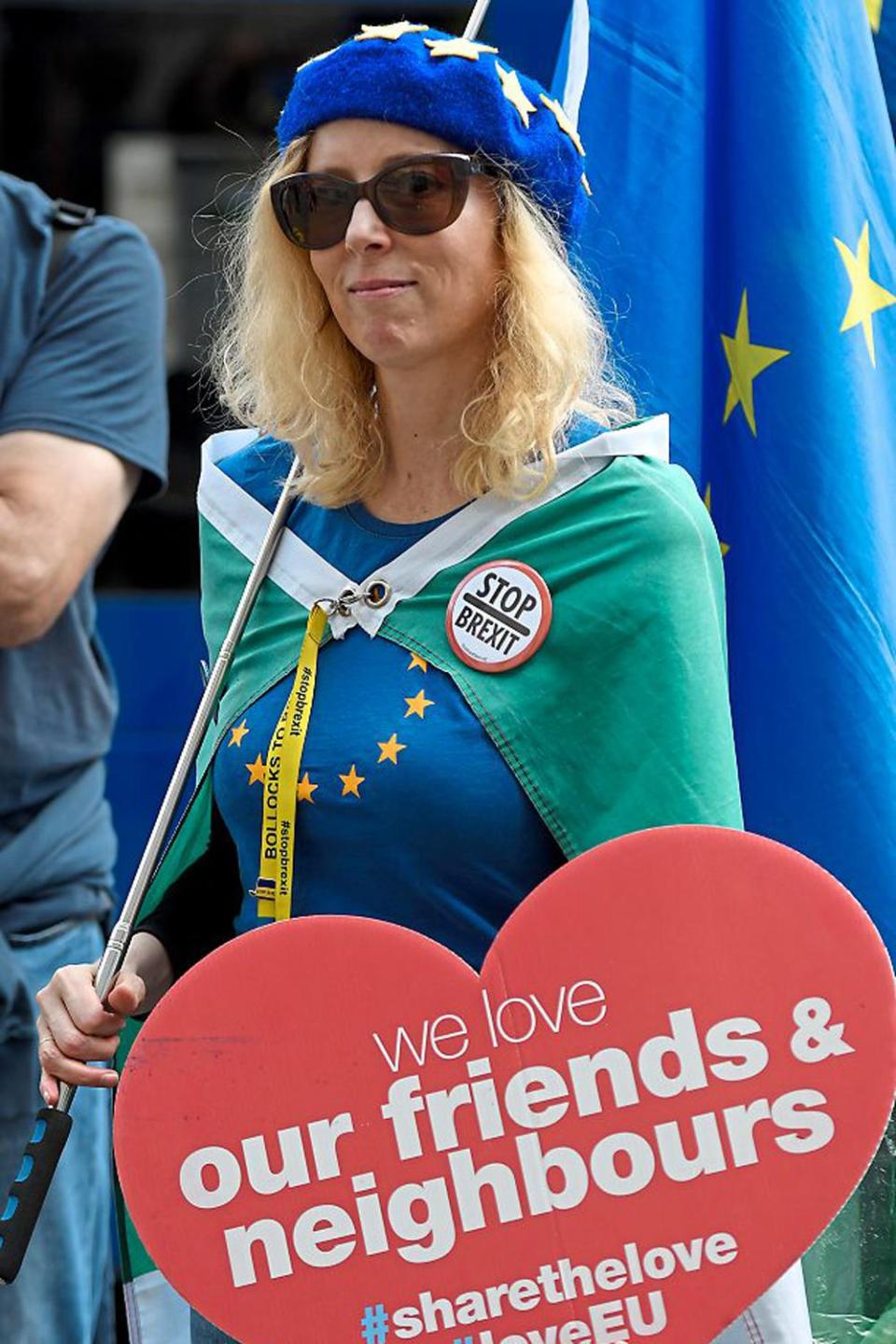 Taking a stand: a protester makers her point outside the Cabinet Office this month. Politicians are trying to formulate a plan to block a no-deal Brexit (PA Images)