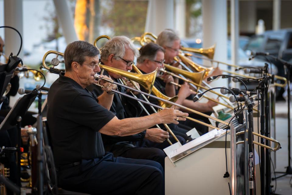 Stardust Memories Big Band in 2024 celebrates its 10th season, performing outdoor, evening concerts in Cambier Park, Naples, and Riverside Park, Bonita Springs.