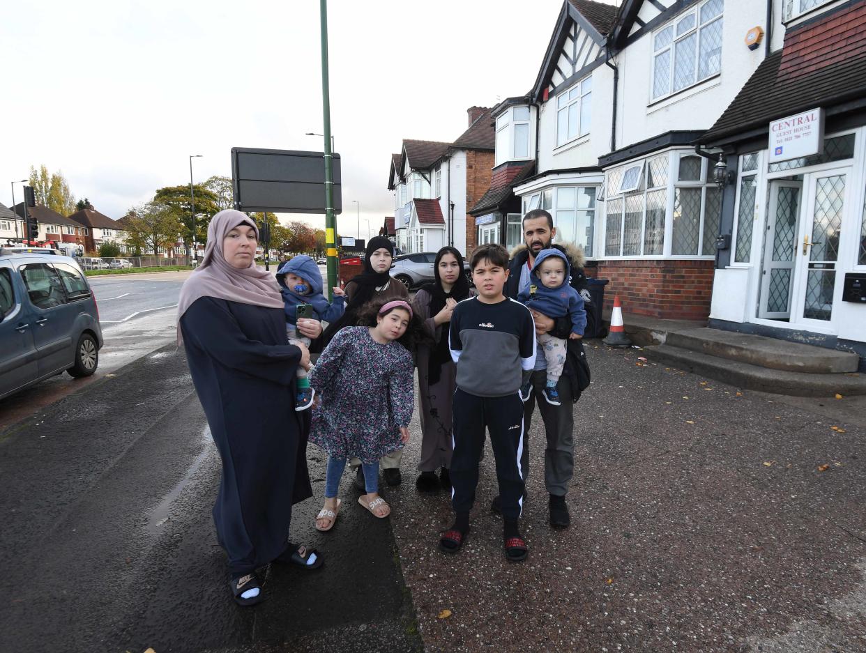 Pictured Rebecca Fenner and her Husband are pleading with authorities after being splitting up  their family in temporary accommodation over two different locations divided by the main A45 Coventry Road in Yardley, Birmingham.