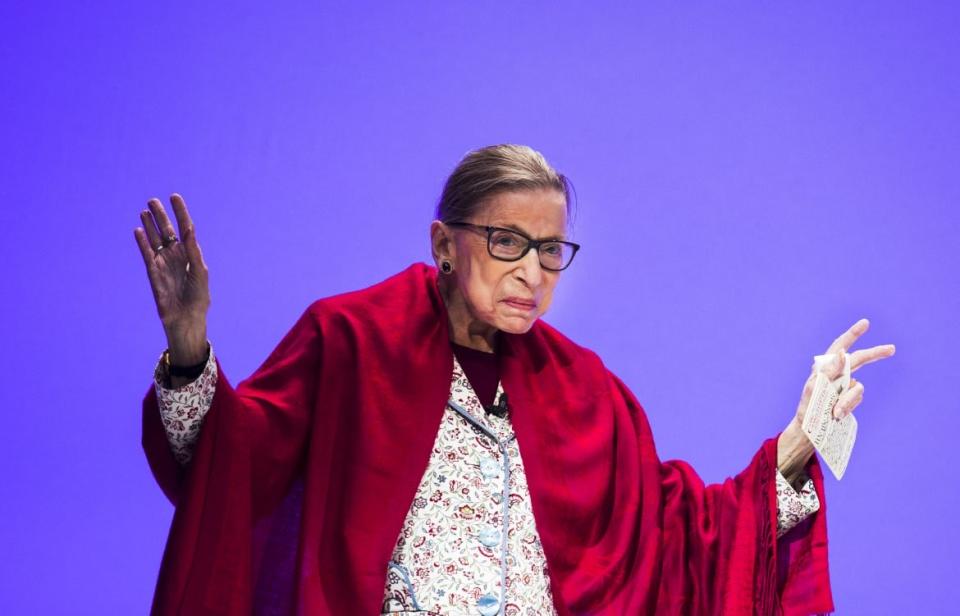 <div class="inline-image__caption"><p>U.S. Supreme Court Justice Ruth Bader Ginsburg, at a speech at Amherst College in Amherst, MA on Oct. 3, 2019. In her later years, Ginsburg became a pop-culture icon to a younger generation.</p></div> <div class="inline-image__credit">Boston Globe/Getty</div>