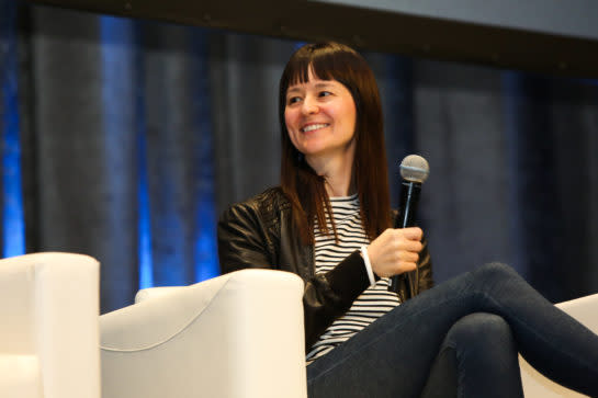 <small>Elizabeth Stark onstage at Consensus 2018.</small>