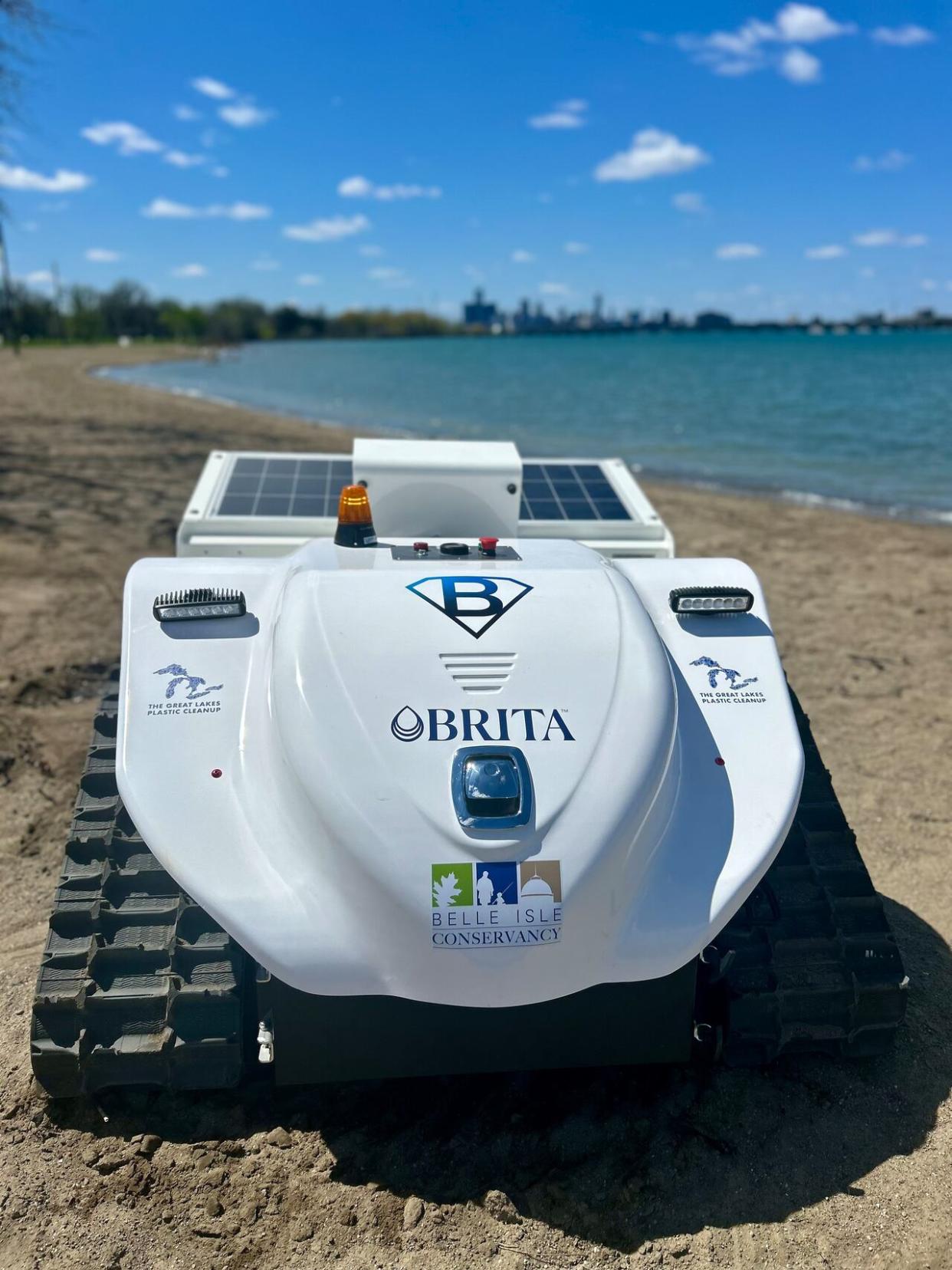 A beach robot for Belle Isle that scoops up plastics. (City of Detroit - image credit)