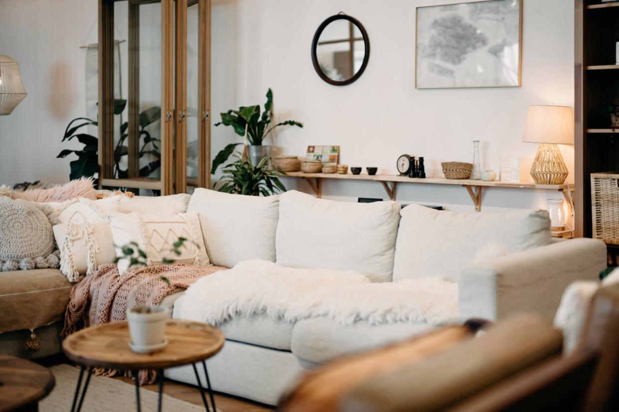 Boho Living Room With Warm White Walls