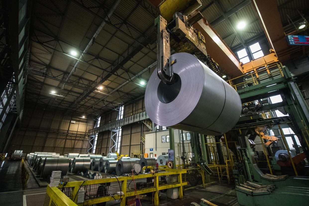 DUISBURG, GERMANY - JANUARY 17: A view of the storage area of galvanized coiled steel following manufacture at ThyssenKrupp steelworks on January 17, 2018 in Duisburg, Germany. ThyssenKrupp CEO Heinrich Hiesinger is seeking to merge the company's steel making unit with Tata Steel of India. The German economy grew 2.2 percent in 2017, its biggest growth rate since 2011. Economists see a strong outlook for 2018. (Photo by Lukas Schulze/Getty Images)