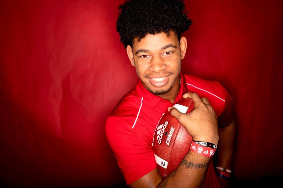 N.C. State’s Justin Joly poses during a media availability in Raleigh, N.C., Wednesday, Jan. 24, 2024.