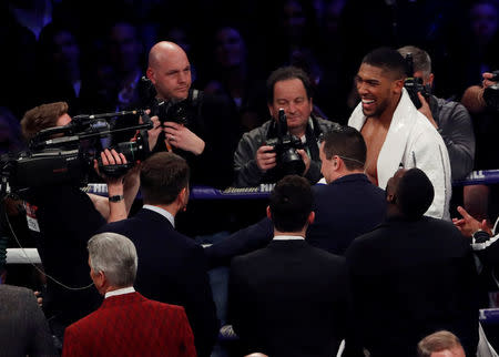 Boxing - Anthony Joshua vs Joseph Parker - World Heavyweight Title Unification Fight - Principality Stadium, Cardiff, Britain - March 31, 2018 Anthony Joshua is interviewed after winning the fight Action Images via Reuters/Lee Smith