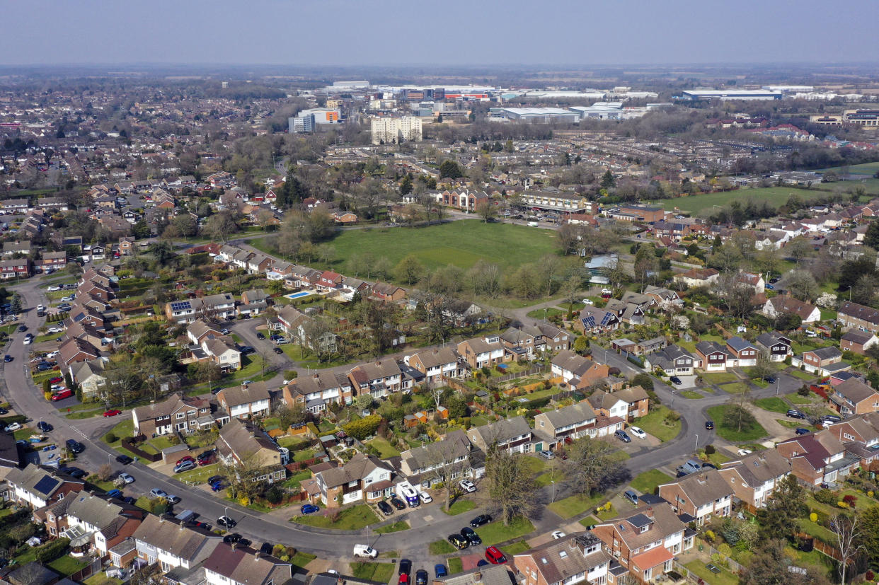 A aerial view of Leverstock Green, near Hemel Hempstead. PA Photo. Picture date: Friday March 27, 2020. The UK's coronavirus death toll reached 578 on Thursday. See PA story HEALTH Coronavirus. Photo credit should read: Steve Parsons/PA Wire