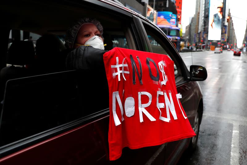 Demonstrators hold May Day protests in Manhattan during the outbreak of the coronavirus disease (COVID-19) in New York