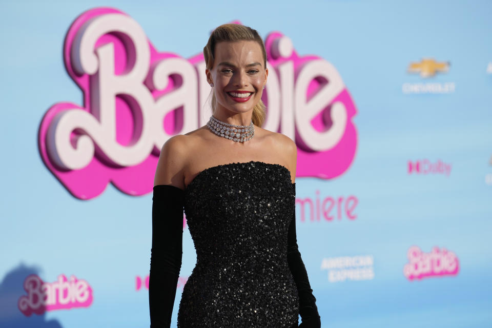 Margot Robbie arrives at the premiere of "Barbie" on Sunday, July 9, 2023, at The Shrine Auditorium in Los Angeles. (AP Photo/Chris Pizzello)