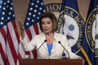 House Speaker Nancy Pelosi of Calif., speaks during a media availability at the Capitol in Washington, Thursday, June 24, 2021. Pelosi announced on Thursday that she's creating a special committee to investigate the Jan. 6 attack on the Capitol, saying it is "imperative that we seek the truth." (AP Photo/Alex Brandon)