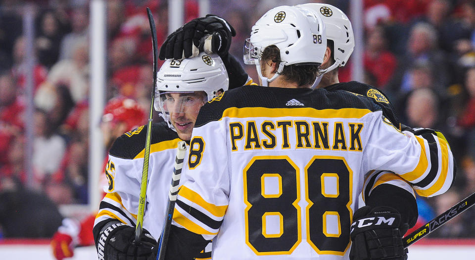 This Boston Bruins top line has some wicked chemistry. (Photo by Derek Leung/Getty Images)